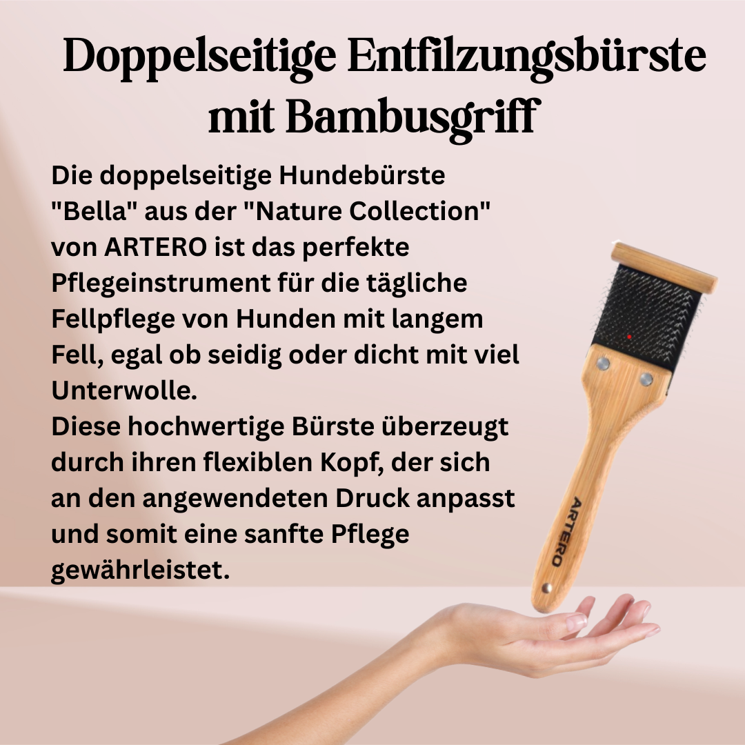 Doppelseitige Hundebürste Zupf- und Entfilzungsbürste mit Bambusgriff "Bella" von ARTERO