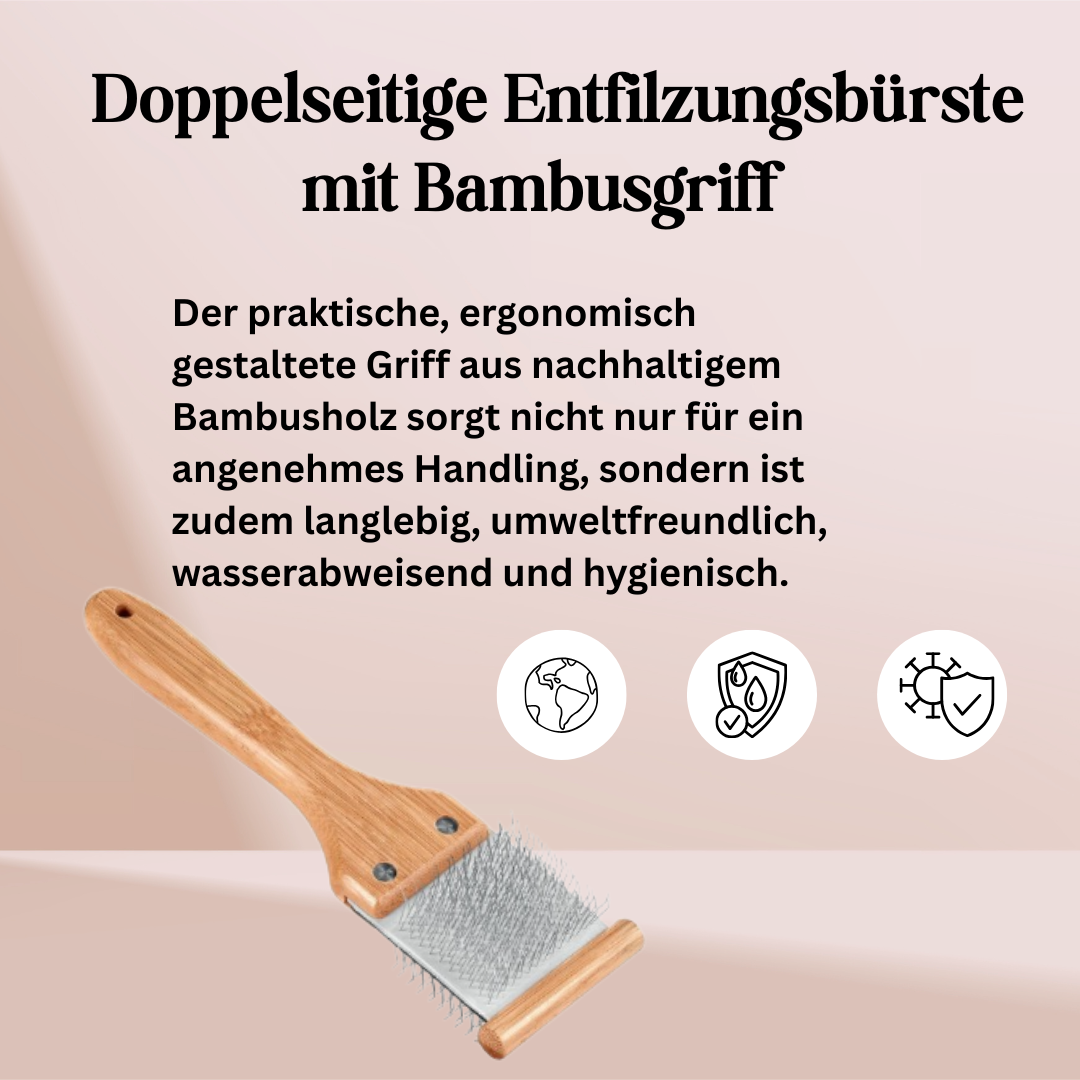 Doppelseitige Hundebürste Zupf- und Entfilzungsbürste mit Bambusgriff "Bella" von ARTERO