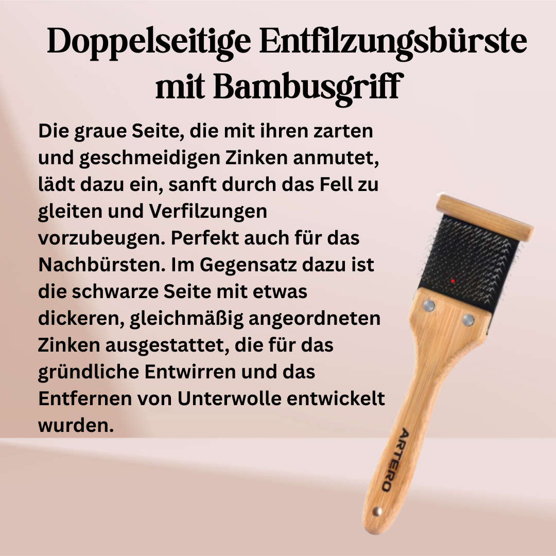 Doppelseitige Hundebürste Zupf- und Entfilzungsbürste mit Bambusgriff "Bella" von ARTERO